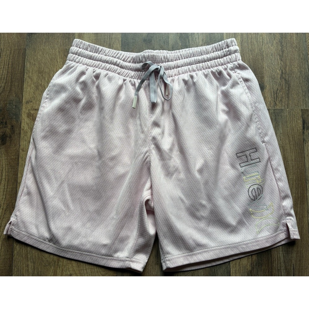Hurley Exist Crossover Men's Athletic Shorts Size S Pink Mesh Drawstring Pockets